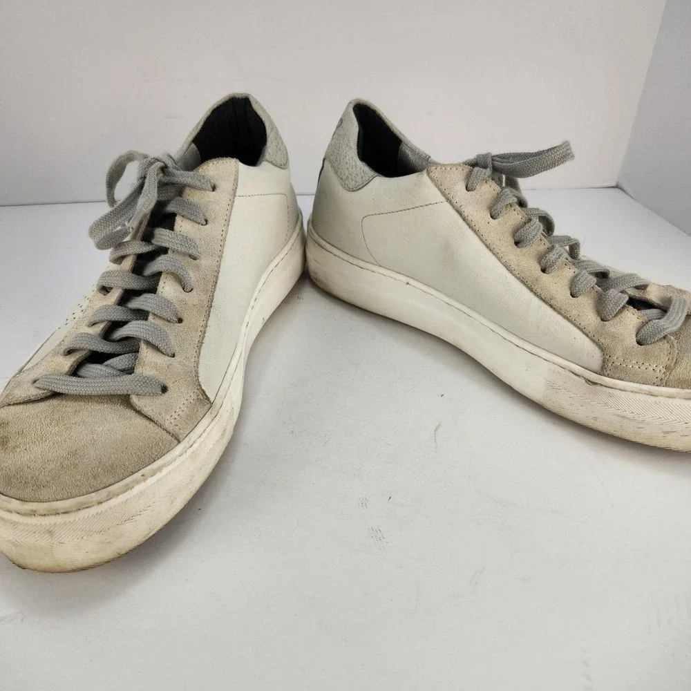 P448 Women's Sneakers Size 39 US 9 White Gray Suede Leather Platform Shoes